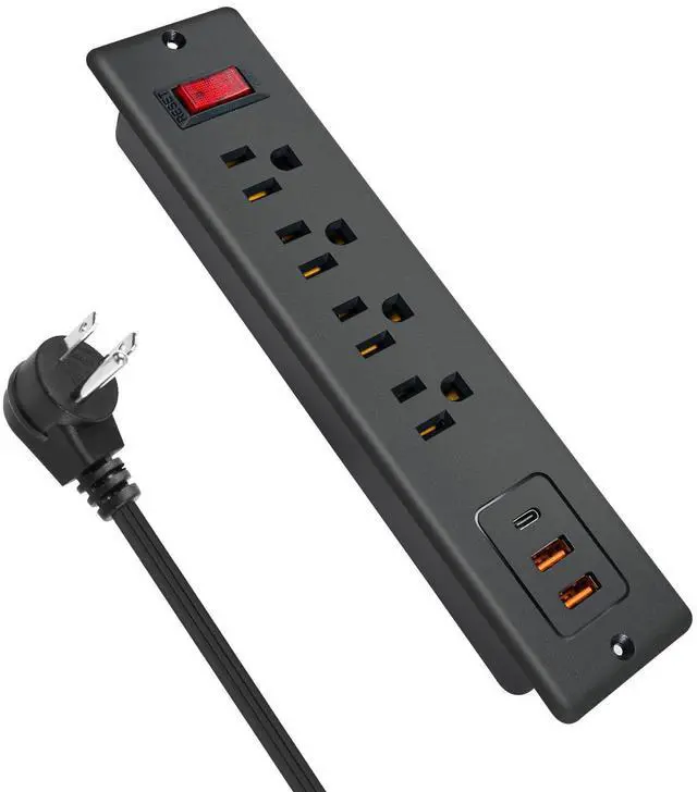 Main image of 4 Outlets Recessed Power Strip with USB C 20W, Fast Charge Desktop Power Outlet Flush Mount Desk Extender 6.56 ft Extension Cord Plug in Furniture Conference Hotel