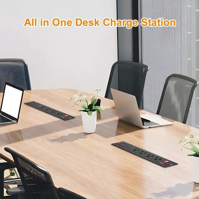 Alt view image 6 of 6 - 4 Outlets Recessed Power Strip with USB C 20W, Fast Charge Desktop Power Outlet Flush Mount Desk Extender 6.56 ft Extension Cord Plug in Furniture Conference Hotel