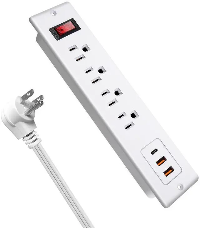 Main image of 4 Outlets Recessed Power Strip with USB C 20W, Fast Charge Desktop Power Outlet Flush Mount Desk Extender 6.56 ft Extension Cord Plug in Furniture Conference Hotel