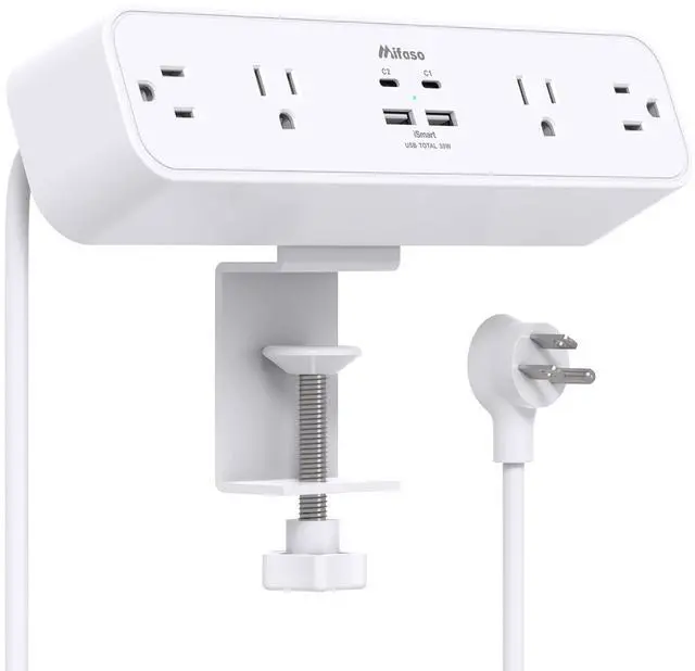 Main image of PD30W Desk Clamp Power Strip, Desktop Mount Surge Protector, Fast Charging Station, 5Ft Extension Cord Desk Edge Mount Shelf with 4 Outlets 4 USB Ports (2 USB C), Home Office Accessories Essentials