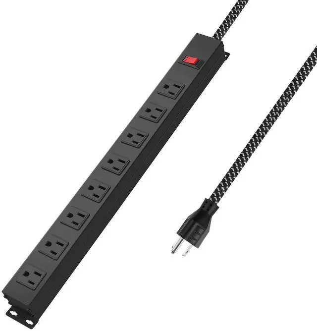 Main image of Metal 8 Outlet Mountable Power Strip with Switch,Wide Spaced Heavy Duty Wall Mount Power Strip Surge Protector 1200J,3FT 14AWG Braided Cord 15A 125V 1875W for Home Office Industrial Garage Commercial