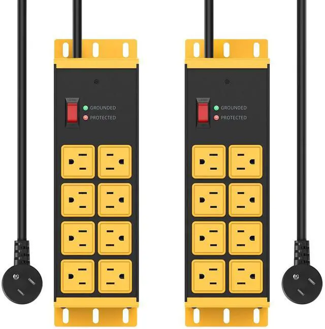 Main image of HHSOET 2 Pack Heavy Duty Power Strip 8 Outlets, Metal Wall Mount Outlet Strip 4800J Surge Protector, Garage Shop Under Desk Mountable 6FT Extension Cord Plug, ETL Listed