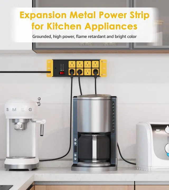 Alt view image 6 of 7 - HHSOET 2 Pack Heavy Duty Power Strip 8 Outlets, Metal Wall Mount Outlet Strip 4800J Surge Protector, Garage Shop Under Desk Mountable 6FT Extension Cord Plug, ETL Listed