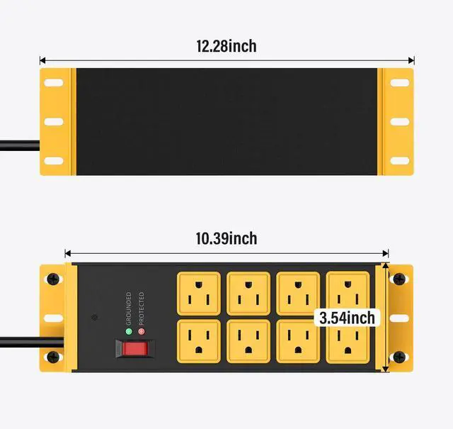 Alt view image 7 of 7 - HHSOET 2 Pack Heavy Duty Power Strip 8 Outlets, Metal Wall Mount Outlet Strip 4800J Surge Protector, Garage Shop Under Desk Mountable 6FT Extension Cord Plug, ETL Listed
