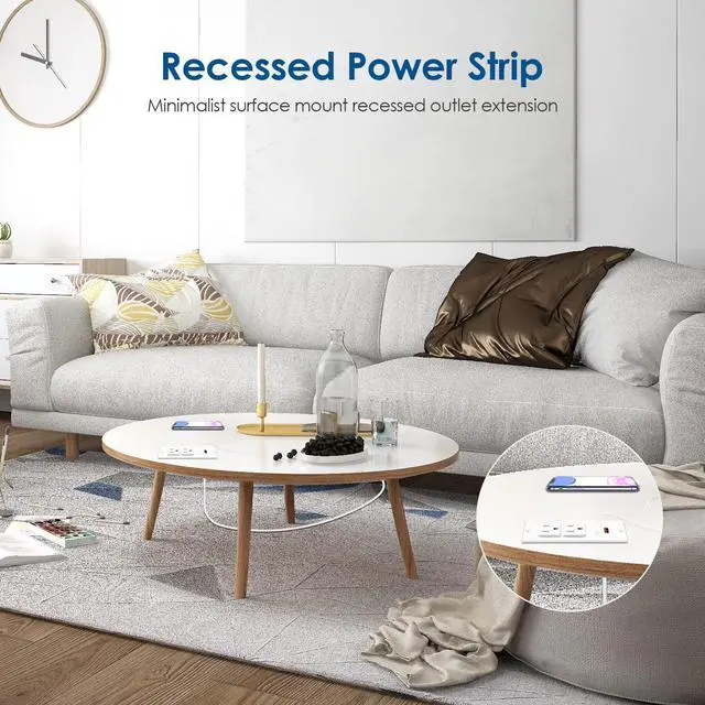 Alt view image 4 of 7 - Conference Recessed Power Strip USB C PD 20W Fast Charging,Furniture Recessed Outlet,2 Outlets,2 USB Ports Table Power Strip,Flush Mount Power Strip for Side Table,6ft Cord,Flat Plug