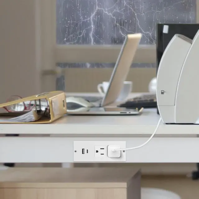 Alt view image 6 of 7 - Conference Recessed Power Strip USB C PD 20W Fast Charging,Furniture Recessed Outlet,2 Outlets,2 USB Ports Table Power Strip,Flush Mount Power Strip for Side Table,6ft Cord,Flat Plug