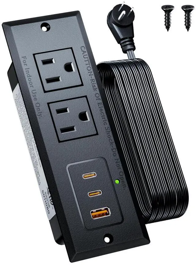 Main image of Recessed Power Strip with 20W USB C Port, Fast Charging USB A Port Conference Recessed Outlet, Space-Saver for Furniture Side Table, End Table, Desk Outlet with 6ft Cord, 45° Thin Flat Plug, Black