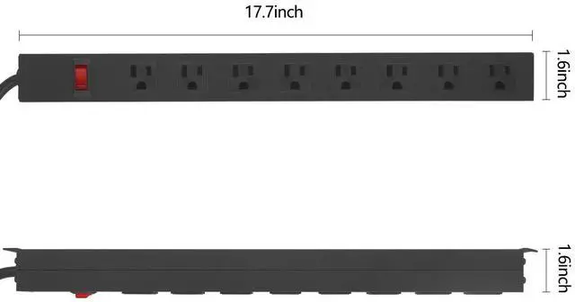 Alt view image 2 of 6 - HHSOET Metal 8 Outlet Mountable Power Strip, Wall Mount Outlet Heavy Duty, Wide Spaced Commercial Shop Power Strip with Switch, 15A 125V 1875W, 6 FT SJT 14AWG Power Cord.(Black)