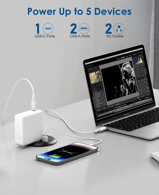 Alt view image 2 of 7 - Jgstkcity 3 inch Desktop Power Grommet, Max 65W USB C Charger,2 Outlets, 3 USB Ports, Flush Mount Desk Hole Round Power Outlet, High-Speed Charging Station, Recessed Power Strip,6ft Cord Flat Plug