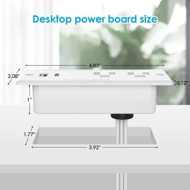 Alt view image 5 of 5 - Recessed Power Strip USB C 20W,Flat Plug Ultra Thin Extension Cord,Furniture Desktop Charging Station for Side Table,End Table,Flush-Mount Desk Outlet Power Grommet,10ft Cord (White)