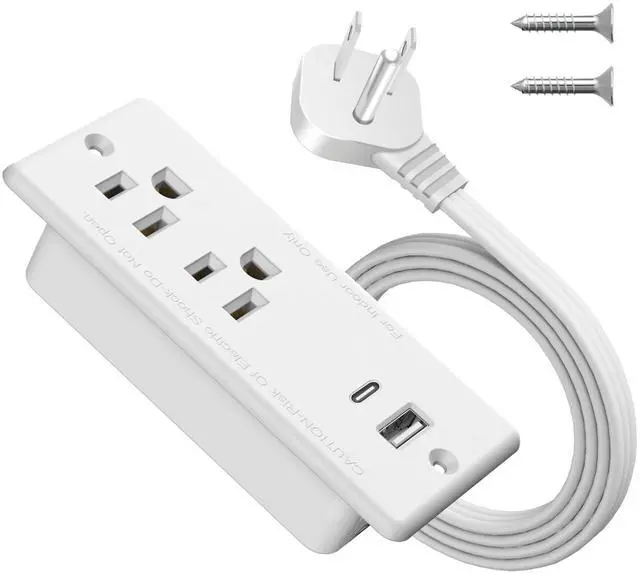 Main image of Recessed Power Strip USB C 20W,Flat Plug Ultra Thin Extension Cord,Furniture Desktop Charging Station for Side Table,End Table,Flush-Mount Desk Outlet Power Grommet,10ft Cord (White)