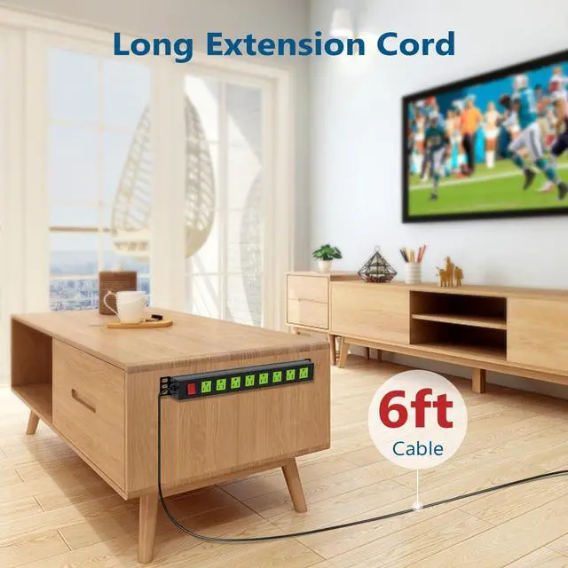 Alt view image 7 of 7 - Metal 8 Outlet Mountable Power Strip, Wall Mount Outlet Heavy Duty, Commercial Shop Power Strip with Switch, 15A 125V 1875W, 300J (Green 6FT)