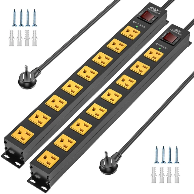 Main image of 2 Pack 8 Outlet Heavy Duty Power Strip with Switch,15A/1875W, 6FT 2100J Surge Protector Power Strip, 1.7'' Wide Spaced Metal Power Strip for Workshop Garage Home School