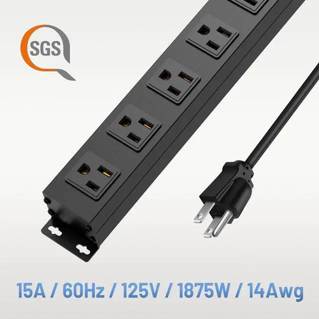 Alt view image 7 of 7 - 8 Outlet Power Strip Surge Protector, 8 Feet Metal Power Strip Heavy Duty with Switch for Home Office School Shop Garage, Wall Mount with Screw, 2100J 15A 125V 1875W, 14AWG, SGS Listed, Black