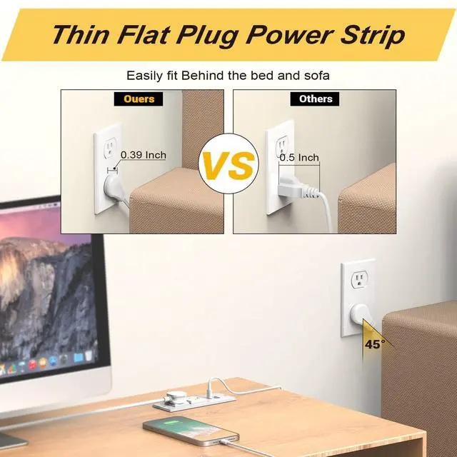 Alt view image 2 of 7 - Recessed Power Strip with PD 20W USB C Ports, Desk Power Grommet Recessed Outlets with 2-Outlet & 2 USB Ports 6FT Extension Cord Flush-Mount Power Socket for Cabinet/Drawer/Nightstand, ETL Listed