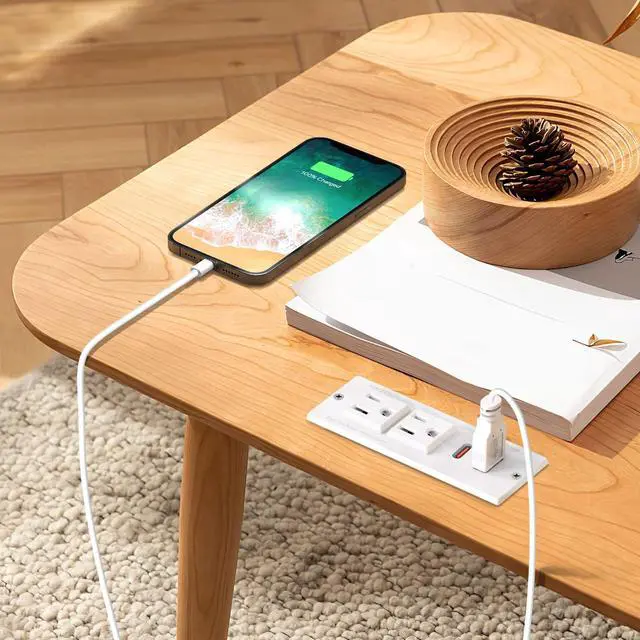 Alt view image 7 of 7 - Recessed Power Strip with PD 20W USB C Ports, Desk Power Grommet Recessed Outlets with 2-Outlet & 2 USB Ports 6FT Extension Cord Flush-Mount Power Socket for Cabinet/Drawer/Nightstand, ETL Listed