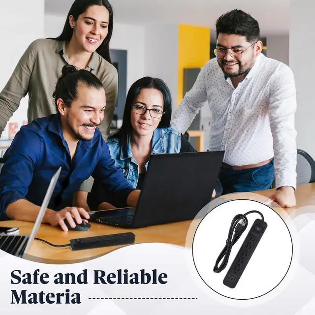 Alt view image 4 of 7 - Kanayu 6 Pieces Power Strip Surge Protector with 5 Ac Outlets and 3 USB Ports, Heavy Duty Extension Cords Plug for Home Office Dorm(4.92 ft,Black)