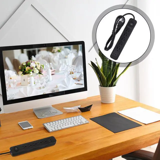 Alt view image 6 of 7 - Kanayu 6 Pieces Power Strip Surge Protector with 5 Ac Outlets and 3 USB Ports, Heavy Duty Extension Cords Plug for Home Office Dorm(4.92 ft,Black)