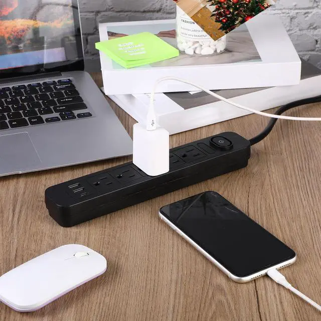Alt view image 7 of 7 - Kanayu 6 Pieces Power Strip Surge Protector with 5 Ac Outlets and 3 USB Ports, Heavy Duty Extension Cords Plug for Home Office Dorm(4.92 ft,Black)