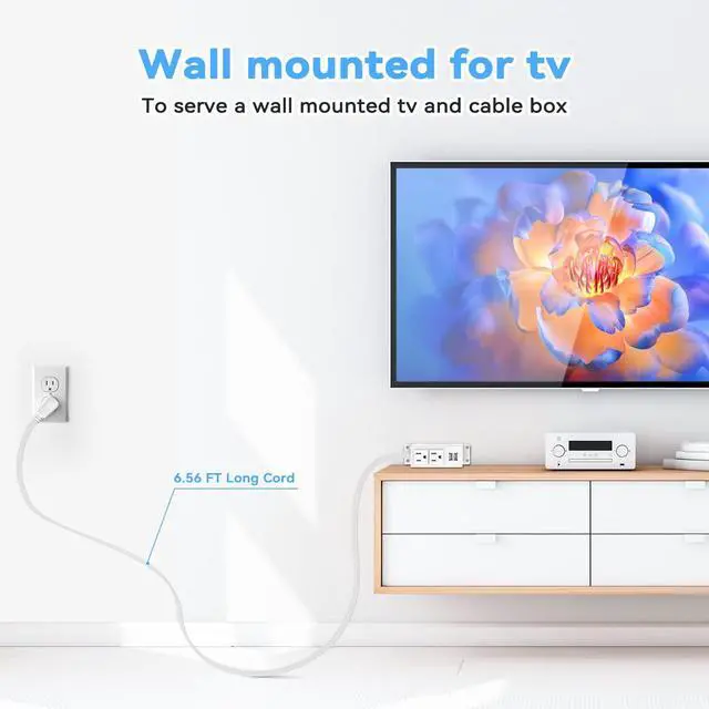Alt view image 5 of 7 - Kungfuking Power Strip with USB, Wall Mountable Socket Surge Protector Power Strip with 2 AC Outlets and 2 USB Charging Ports White Extension Cord 6.56 FT, Flat Plug