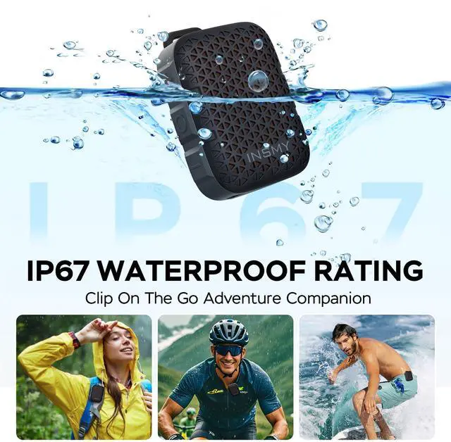Alt view image 2 of 7 - INSMY Wearable Bluetooth Speakers,IP67 Waterproof,Clip-On Portable Small Personal Speaker/Clean Sound/Stereo Pair/Wireless 5.4/ENC Built-in Mic/Lightweight for Outdoor Golf Work Pool (Black)