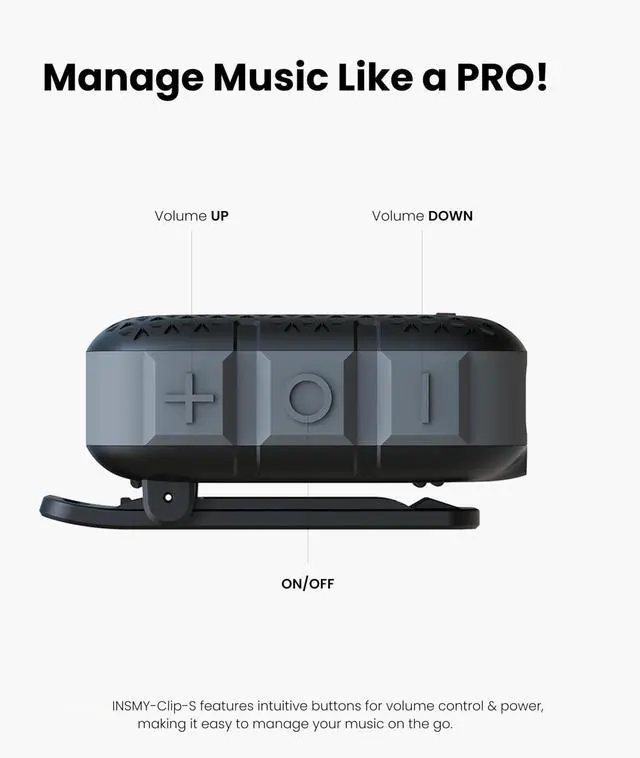 Alt view image 7 of 7 - INSMY Wearable Bluetooth Speakers,IP67 Waterproof,Clip-On Portable Small Personal Speaker/Clean Sound/Stereo Pair/Wireless 5.4/ENC Built-in Mic/Lightweight for Outdoor Golf Work Pool (Black)