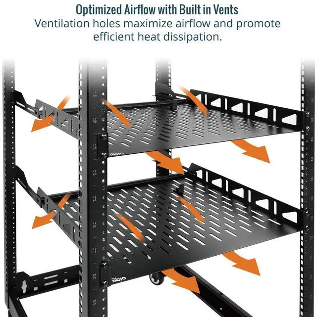 Alt view image 5 of 7 - Tecmojo Server Rack Shelf, 1U Rack Shelf 10in Depth, Network Rack Shelf with Anti-Slip Stops, 110lbs Weight Capacity of Vented Rack Mount Shelf for Data/AV/IT/Audio Racks, with Lip, Black