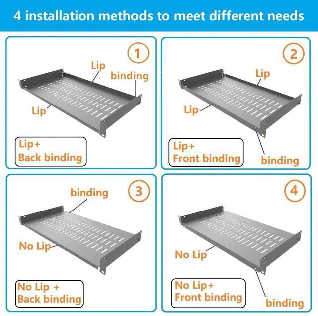 Alt view image 3 of 7 - Jingchengmei 1U Disassembled Vented Cantilever Server Rack Mount Shelf 10"(254mm) Depth for 19-Inch Network/AV Equipment Rack and Cabinet(1U10V)