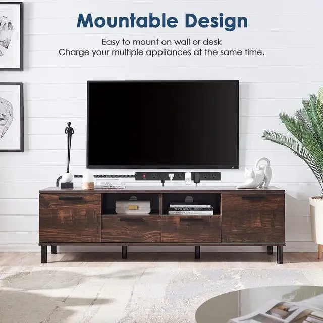 Alt view image 3 of 7 - Metal 8 Outlet Mountable Power Strip with Switch,Wide Spaced Heavy Duty Wall Mount Power Strip Surge Protector 1200J,3FT 14AWG Braided Cord 15A 125V 1875W for Home Office Industrial Garage Commercial