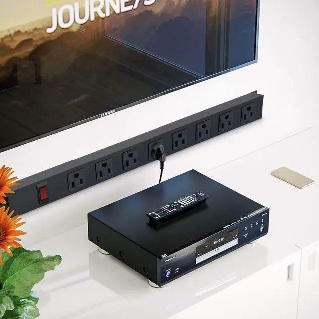 Alt view image 6 of 7 - Metal 8 Outlet Mountable Power Strip with Switch,Wide Spaced Heavy Duty Wall Mount Power Strip Surge Protector 1200J,3FT 14AWG Braided Cord 15A 125V 1875W for Home Office Industrial Garage Commercial