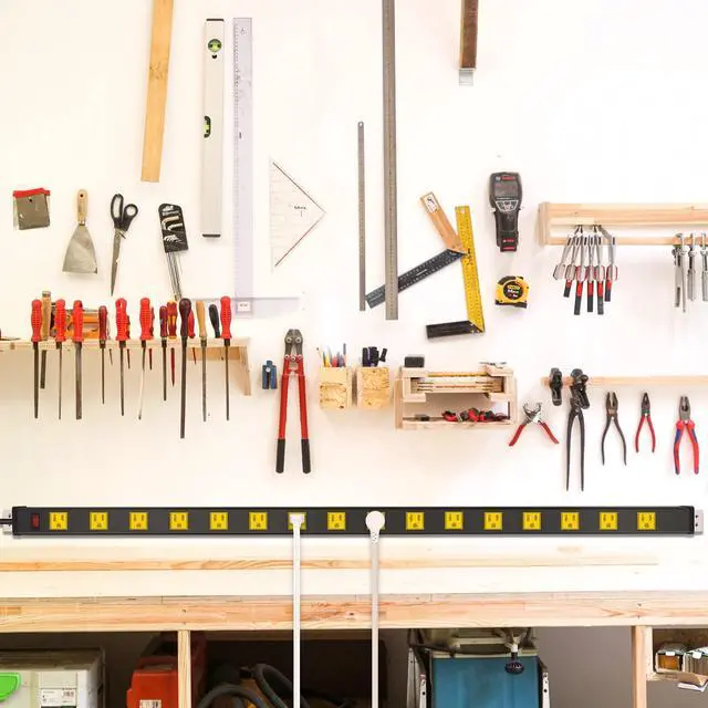 Alt view image 7 of 7 - JUNNUJ Long Metal 16 Outlet Wide Spaced Garage Industrial Heavy Duty Power Strip with 6 FT Cord 15A, 125V, 1875W. Yellow