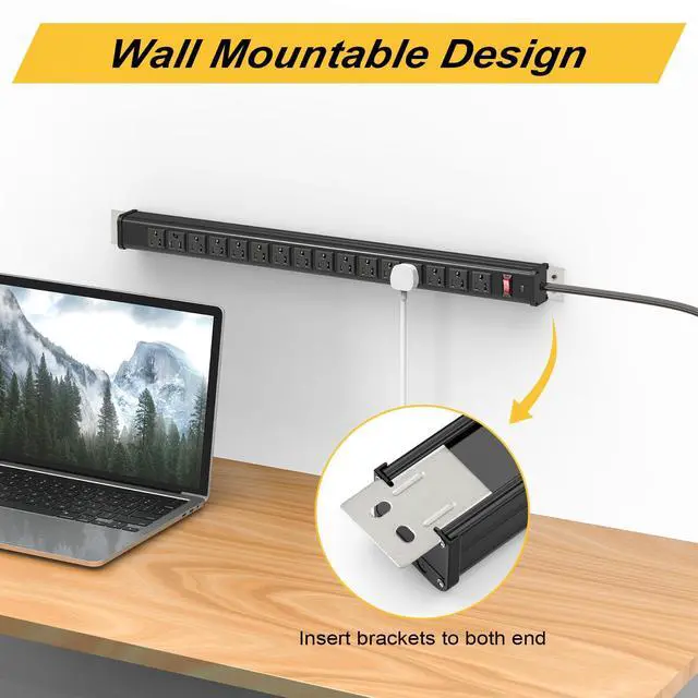 Alt view image 4 of 7 - 16 Outlets Long Power Strip Metal Wall Mount Power Strip 10 FT Heavy Duty Garage Workbench Workshop Bar Industrial Electric Strip Outlets, ETL (Black)