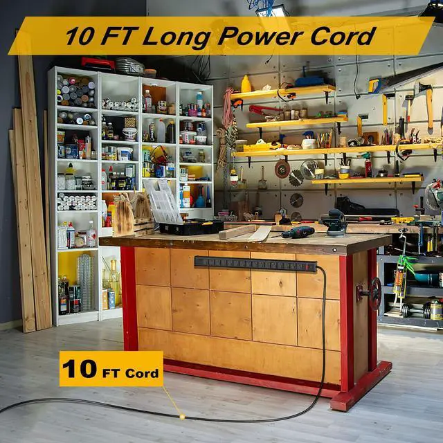 Alt view image 3 of 7 - 16 Outlets Long Power Strip Metal Wall Mount Power Strip 10 FT Heavy Duty Garage Workbench Workshop Bar Industrial Electric Strip Outlets, ETL (Black)