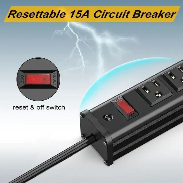 Alt view image 6 of 7 - 16 Outlets Long Power Strip Metal Wall Mount Power Strip 10 FT Heavy Duty Garage Workbench Workshop Bar Industrial Electric Strip Outlets, ETL (Black)