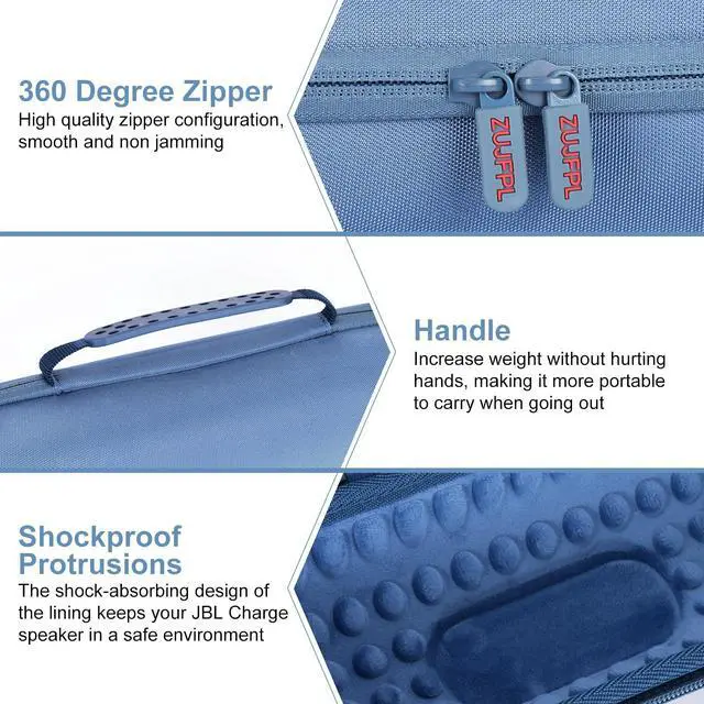 Alt view image 2 of 6 - ZUJFPL EVA Hard Case for JBL Charge 4/5 Bluetooth Speaker, Fit for JBL Charge 4/5, Portable Speaker Case, Waterproof, Durable, Secure Storage, Blue
