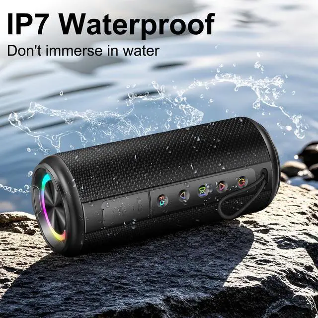 Alt view image 4 of 7 - Portable Bluetooth Speaker, Bluetooth 5.4 Wireless Speaker with 20W HD Loud Stereo Sound, 15H Playtime, IP7 Waterproof, LED Lights, TWS Pairing, Built-in Mic, for Outdoor, Home, Party, Beach, Gift