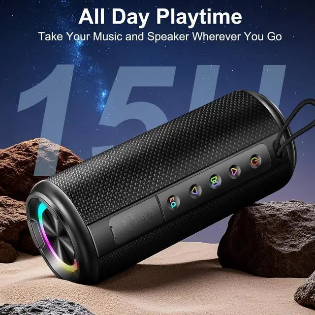 Alt view image 6 of 7 - Portable Bluetooth Speaker, Bluetooth 5.4 Wireless Speaker with 20W HD Loud Stereo Sound, 15H Playtime, IP7 Waterproof, LED Lights, TWS Pairing, Built-in Mic, for Outdoor, Home, Party, Beach, Gift
