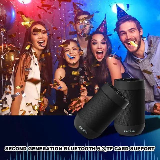 Alt view image 2 of 7 - comiso Bluetooth Speaker,5.3 Bluetooth Speakers Wireless,TWS Stereo Pairing,Built in Mic,360 HDSound,IP65 Waterproof Speaker,Support TF Card, for Home/Party/Outdoor/Beach, Gift for Men/Women-Black