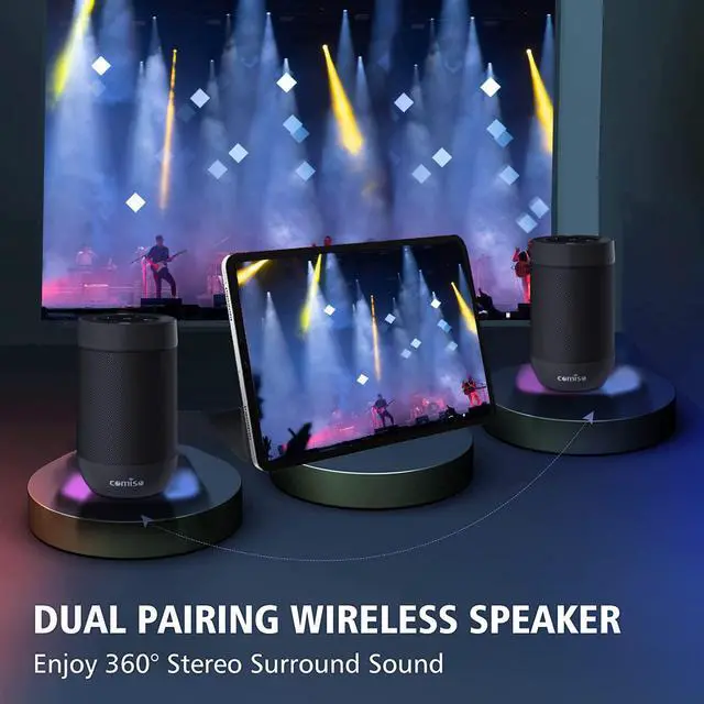 Alt view image 4 of 7 - comiso Bluetooth Speaker,5.3 Bluetooth Speakers Wireless,TWS Stereo Pairing,Built in Mic,360 HDSound,IP65 Waterproof Speaker,Support TF Card, for Home/Party/Outdoor/Beach, Gift for Men/Women-Black