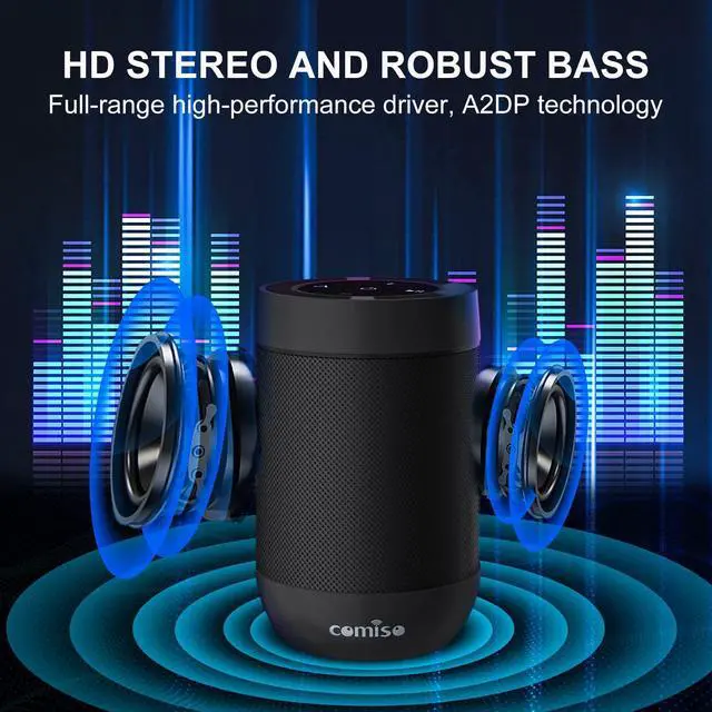 Alt view image 5 of 7 - comiso Bluetooth Speaker,5.3 Bluetooth Speakers Wireless,TWS Stereo Pairing,Built in Mic,360 HDSound,IP65 Waterproof Speaker,Support TF Card, for Home/Party/Outdoor/Beach, Gift for Men/Women-Black