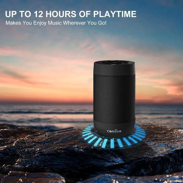 Alt view image 7 of 7 - comiso Bluetooth Speaker,5.3 Bluetooth Speakers Wireless,TWS Stereo Pairing,Built in Mic,360 HDSound,IP65 Waterproof Speaker,Support TF Card, for Home/Party/Outdoor/Beach, Gift for Men/Women-Black