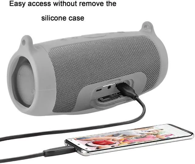 Alt view image 4 of 6 - Silicone Case Cover for JBL Charge 4 Portable Waterproof Wireless Bluetooth Speaker, Travel Gel Soft Skin,Waterproof Rubber Carrying Pouch with Strap (Grey)