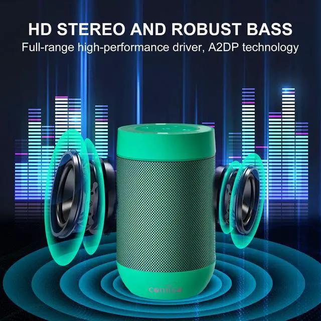 Alt view image 4 of 7 - comiso Bluetooth Speaker with IP65 Waterproof,5.3 Bluetooth,TWS Pairing,Support TF Card,Portable Wireless Speaker for iPhone Samsung and More-Green