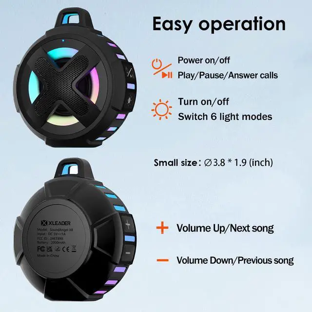 Alt view image 4 of 7 - Upgraded, Portable Bluetooth Speaker, Certified IP67 Waterproof Shower Speaker, Silicone Case, 10W Powerful Bass, 24Hrs Playtime, Small, Floating, RGB Lights, Clip, for Pool Beach Kayak Travel Gifts