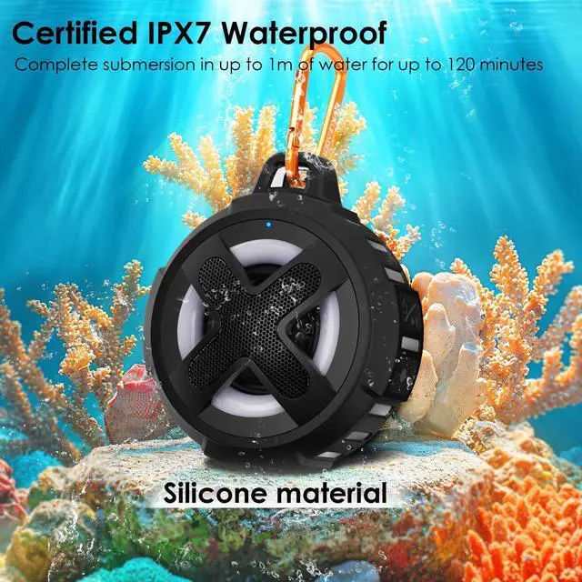 Alt view image 2 of 7 - Upgraded, Portable Bluetooth Speaker, Certified IP67 Waterproof Shower Speaker, Silicone Case, 10W Powerful Bass, 24Hrs Playtime, Small, Floating, RGB Lights, Clip, for Pool Beach Kayak Travel Gifts
