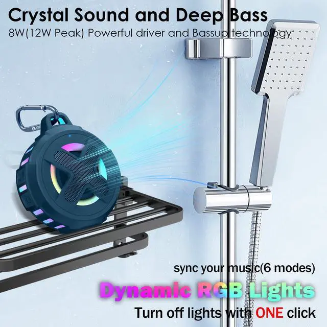 Alt view image 5 of 7 - Upgraded, Portable Bluetooth Speaker, Certified IP67 Waterproof Shower Speaker, Silicone Case, 10W Powerful Bass, 24Hrs Playtime, Small, Floating, RGB Lights, Clip, for Pool Beach Kayak Travel Gifts
