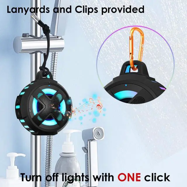 Alt view image 6 of 7 - Upgraded, Portable Bluetooth Speaker, Certified IP67 Waterproof Shower Speaker, Silicone Case, 10W Powerful Bass, 24Hrs Playtime, Small, Floating, RGB Lights, Clip, for Pool Beach Kayak Travel Gifts