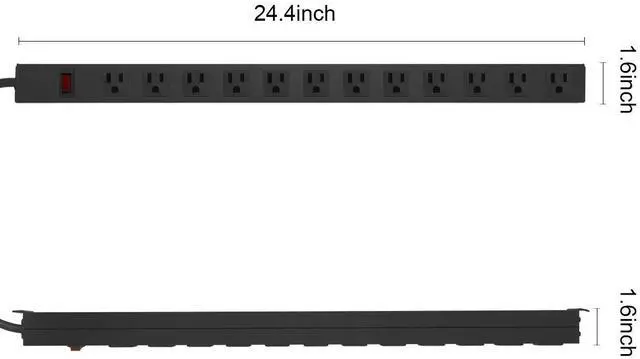 Alt view image 2 of 7 - Metal Wall Mount Power Strip, Mountable Power Outlet with 12 AC Outlets, Aluminum Alloy Mount Power Socket with Switch, 6 FT SJT 3/C 14AWG Power Cord, 15A 125V 1875W (12AC) Black