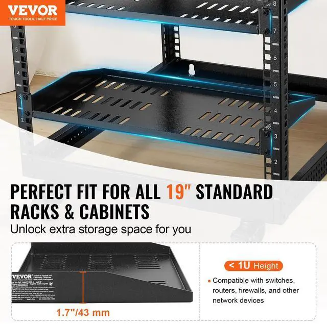 Alt view image 2 of 7 - VEVOR 2PCS 1U Server Rack Shelf, Universal Vented Rack Mount Cantilever Tray for 19 inch Network Equipment Rack & Cabinet, 10" Deep Rack Mount Shelf, Weight Capacity 50 lbs Wall Mount Rack Shelf