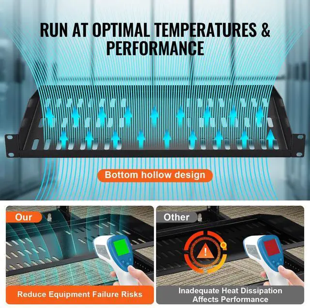Alt view image 5 of 7 - VEVOR 2PCS 1U Server Rack Shelf, Universal Vented Rack Mount Cantilever Tray for 19 inch Network Equipment Rack & Cabinet, 10" Deep Rack Mount Shelf, Weight Capacity 50 lbs Wall Mount Rack Shelf